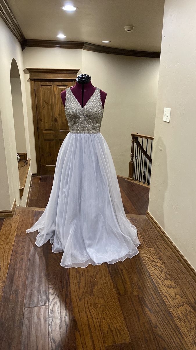 Terani Couture Size 4 Prom Silver Ball Gown on Queenly