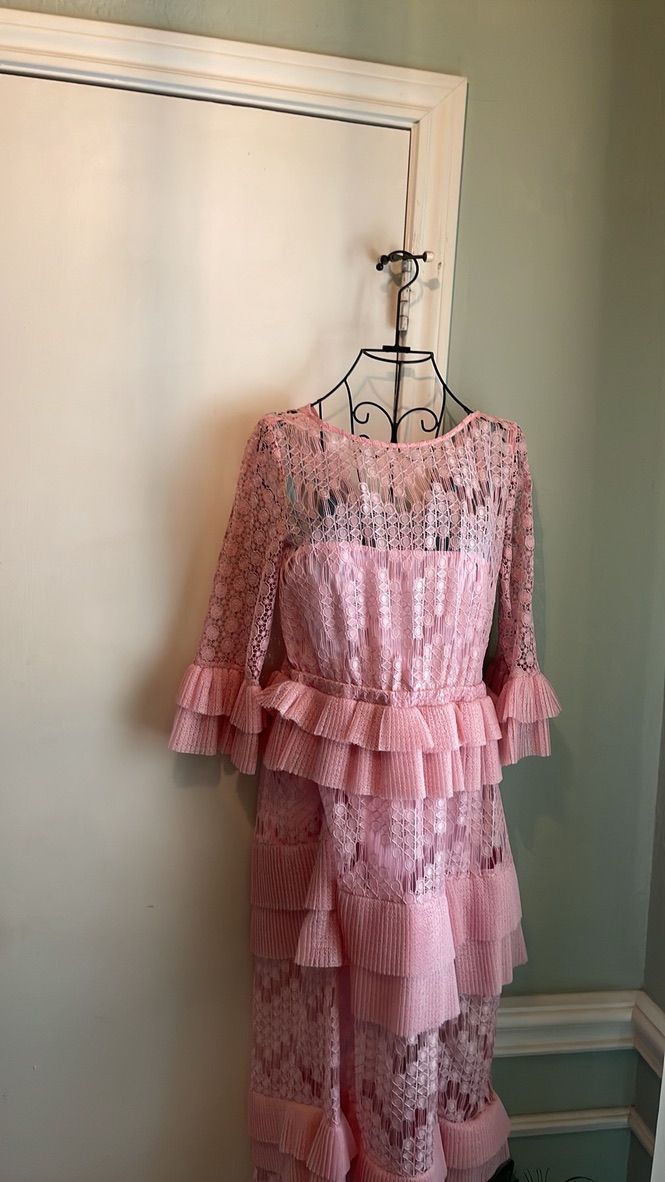 Just Cavalli Size 6 Lace Pink Floor Length Maxi on Queenly