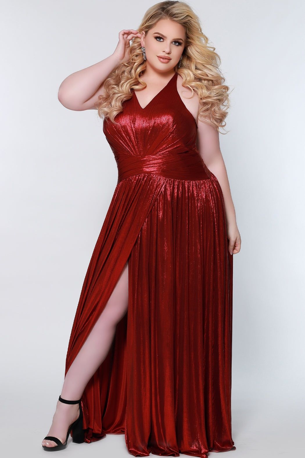 Style CE2201 Sydney's Closet Plus Size 18 Prom Red Side Slit Dress on Queenly