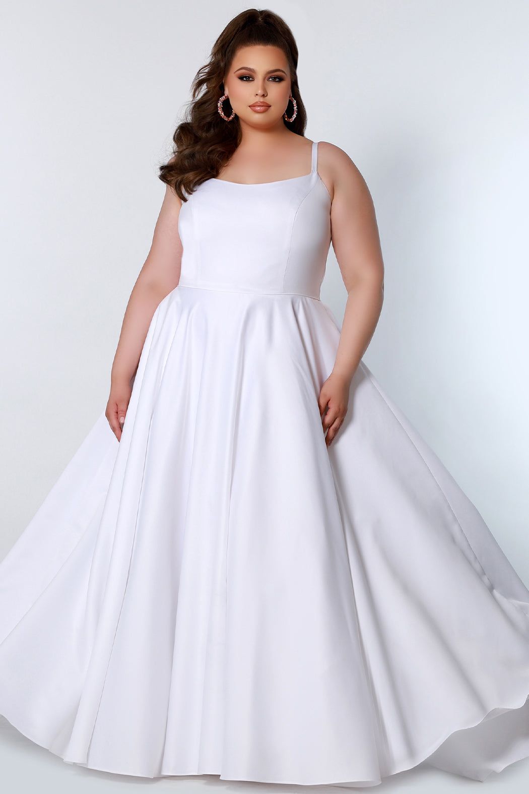Style CE2202 Sydney's Closet Plus Size 22 Prom Satin White Ball Gown on Queenly