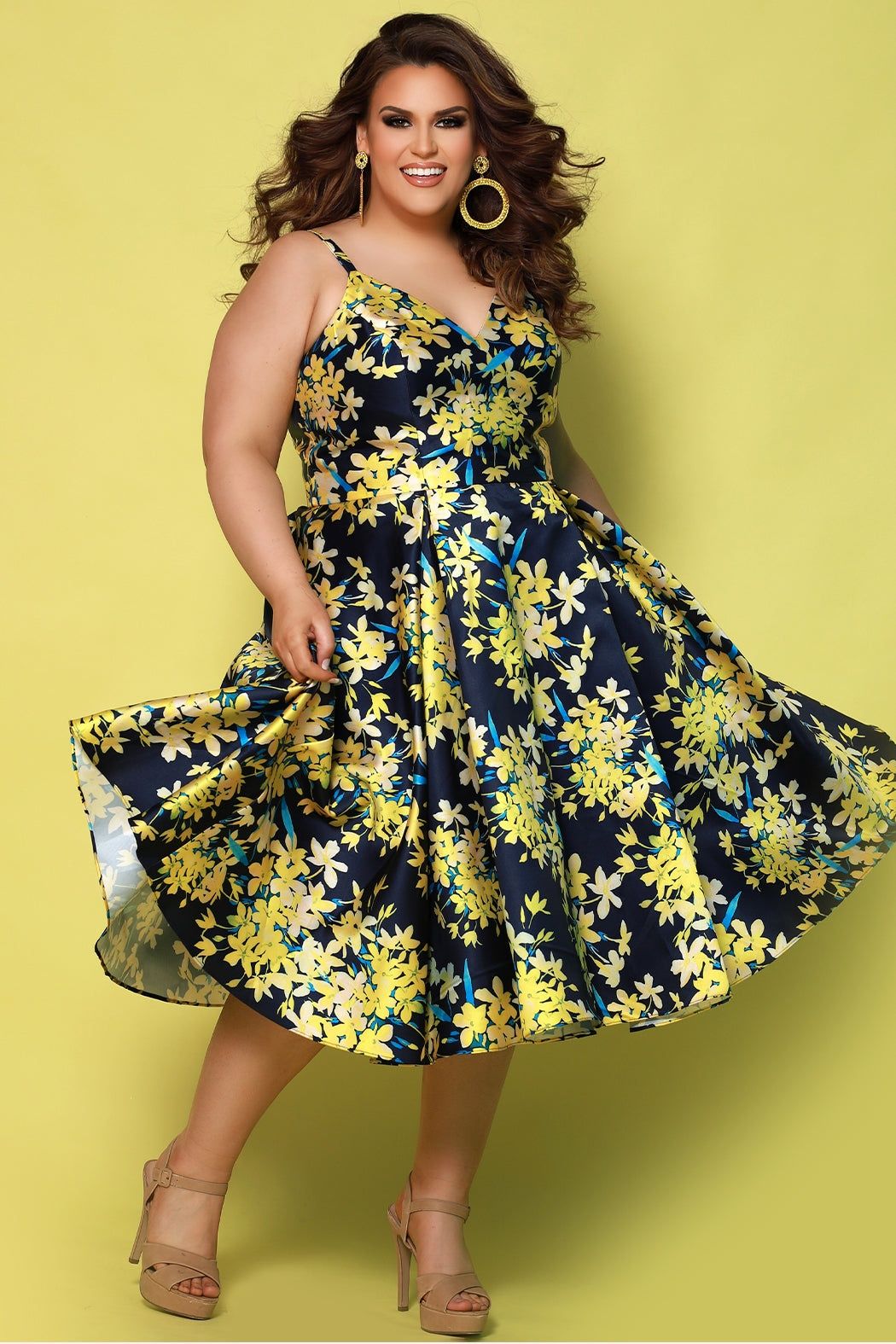 Style CE2209 Sydney's Closet Plus Size 18 Prom Satin Yellow Cocktail Dress on Queenly
