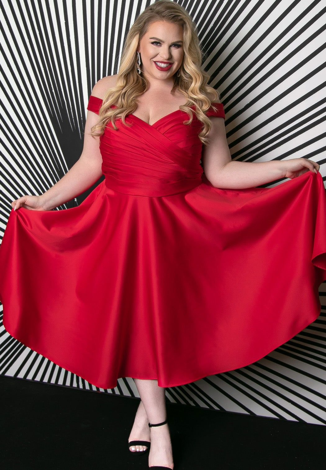 Style CE2301 Sydney's Closet Plus Size 30 Satin Emerald Red Cocktail Dress on Queenly