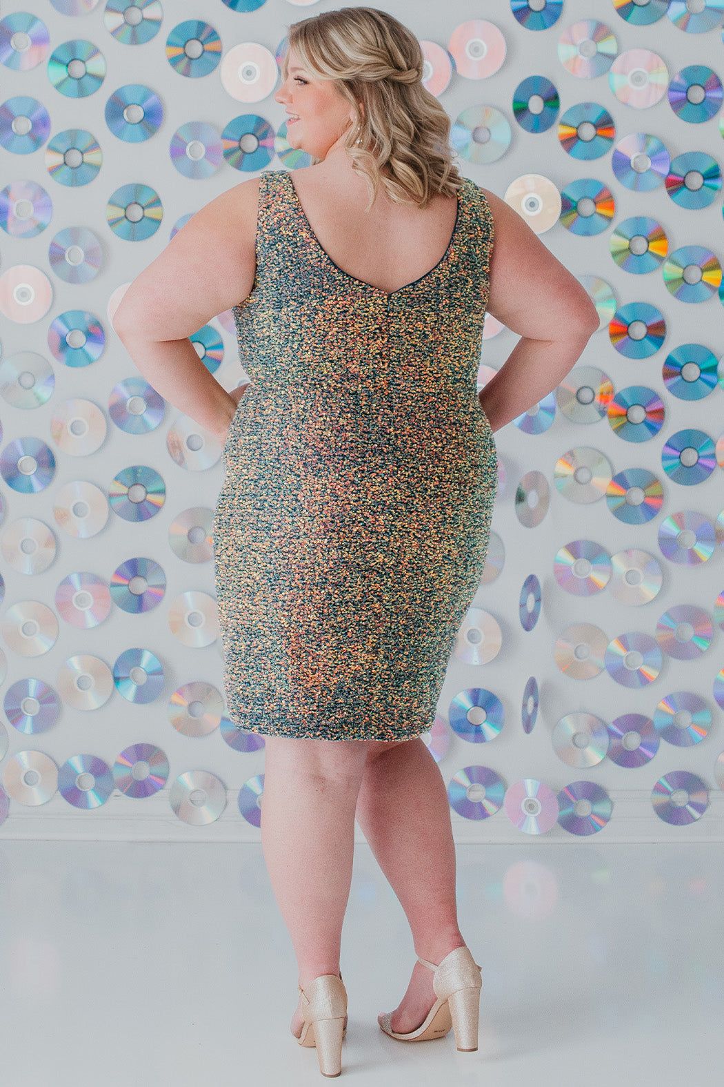 Style SC8110 Sydney's Closet Plus Size 20 Sequined Multicolor Cocktail Dress on Queenly