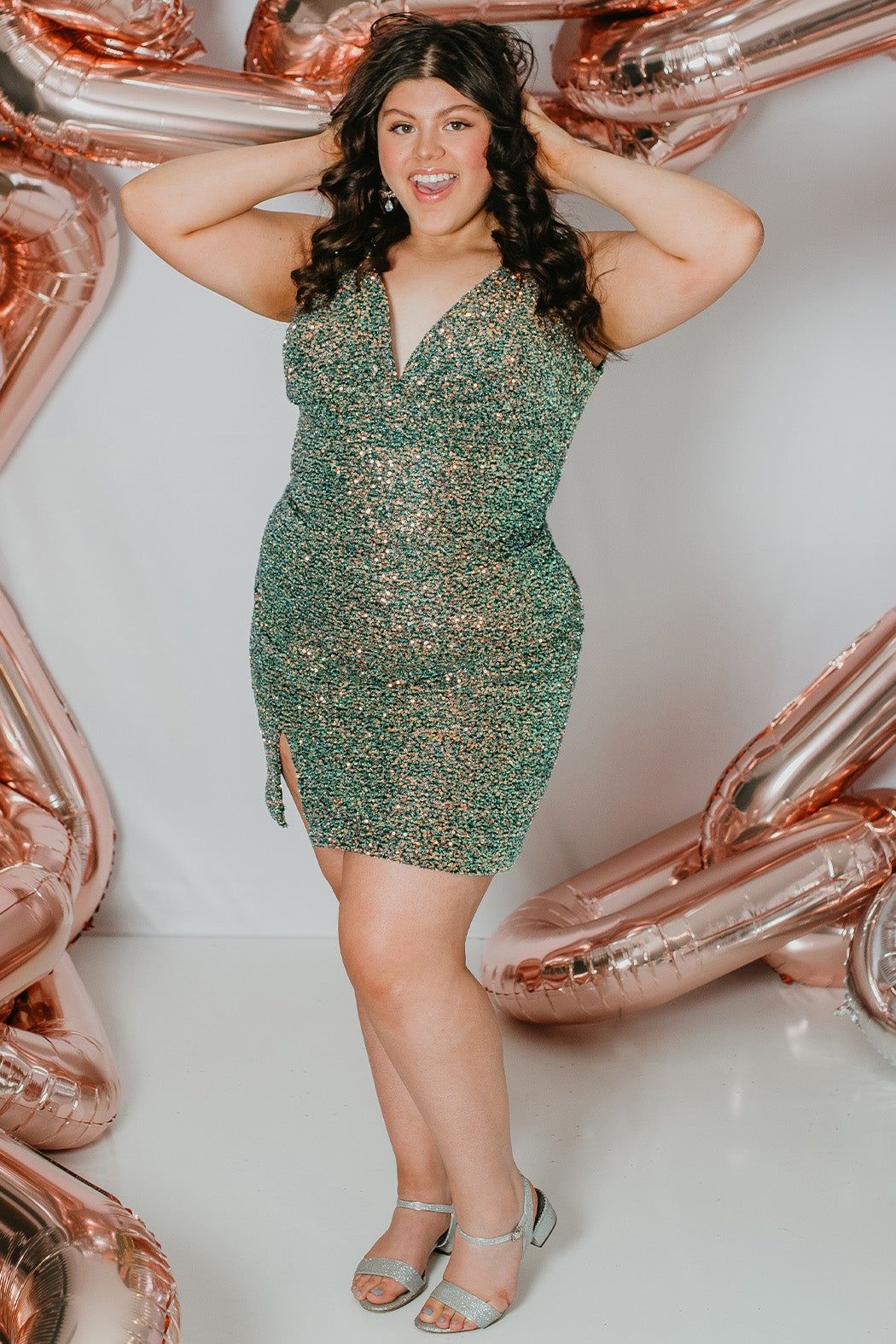 Style SC8111 Sydney's Closet Plus Size 16 Sequined Green Cocktail Dress on Queenly