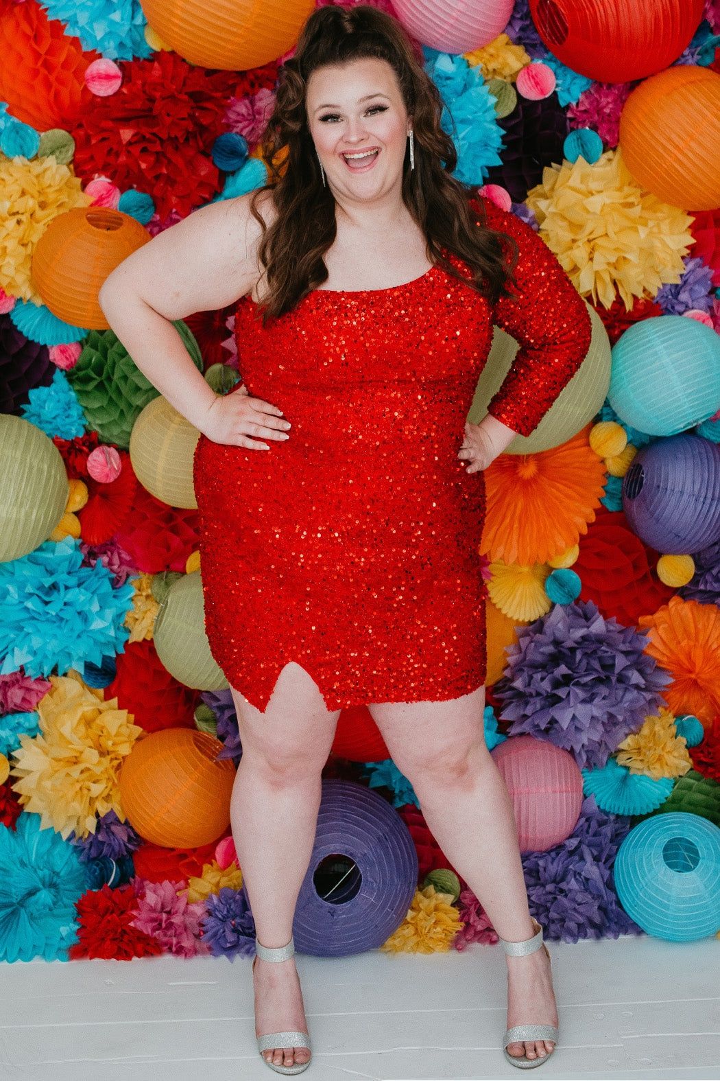 Style SC8112 Sydney's Closet Plus Size 18 Sequined Red Cocktail Dress on Queenly