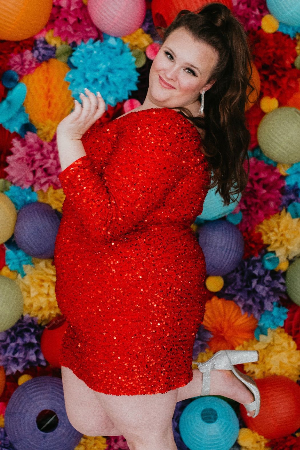 Style SC8112 Sydney's Closet Plus Size 16 Sequined Red Cocktail Dress on Queenly