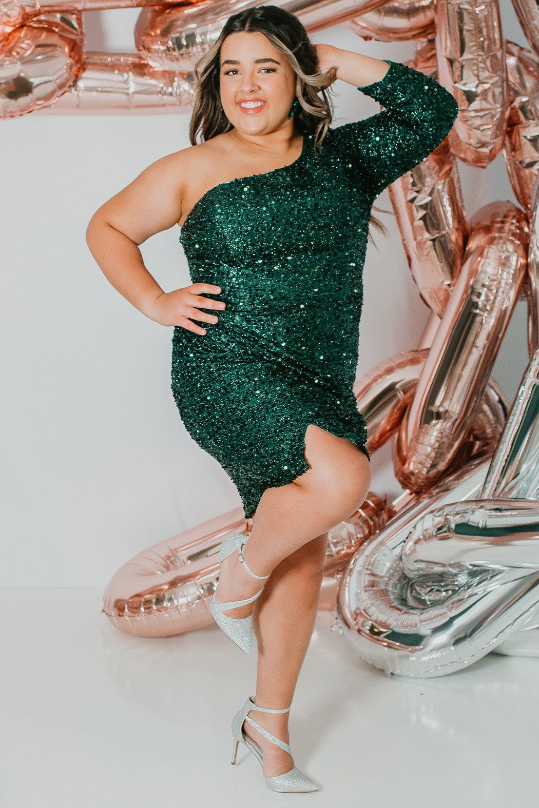 Style SC8112 Sydney's Closet Plus Size 18 Sequined Green Cocktail Dress on Queenly