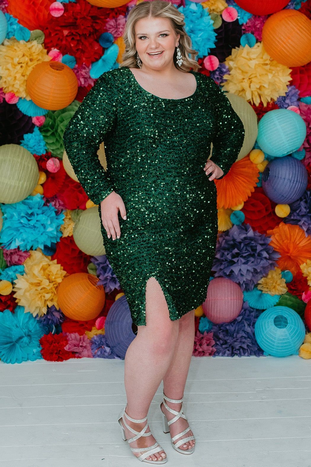Style SC8113 Sydney's Closet Plus Size 30 Prom Sequined Green Cocktail Dress on Queenly