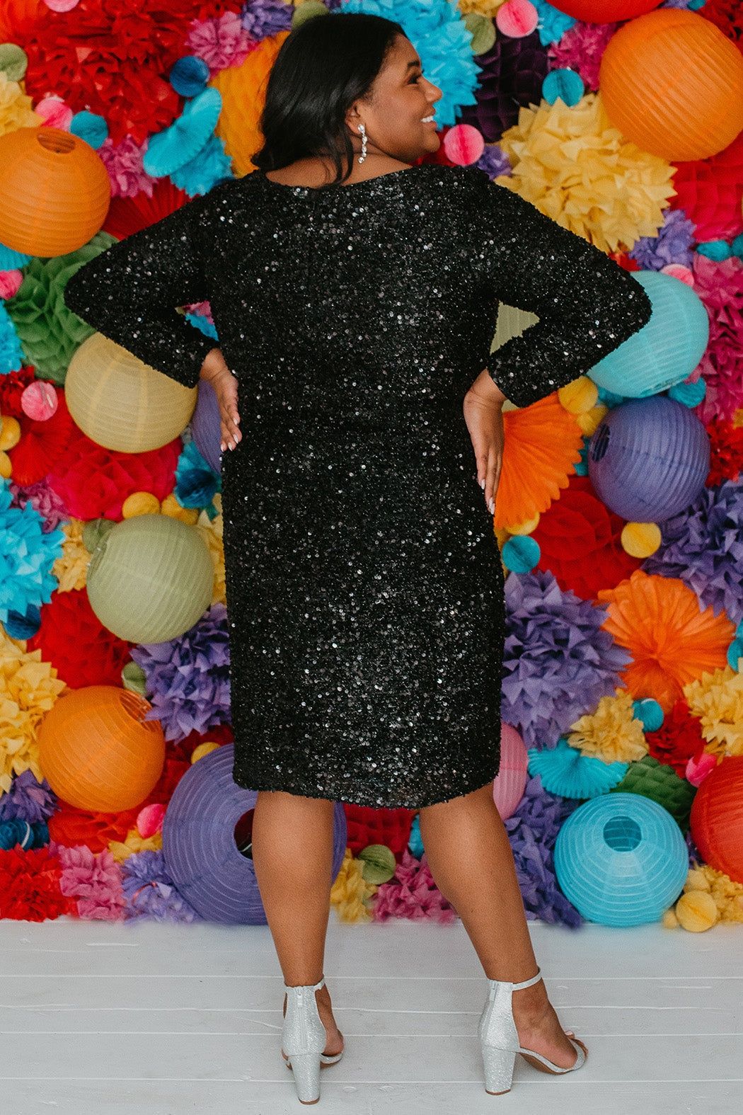 Style SC8113 Sydney's Closet Plus Size 28 Prom Sequined Black Cocktail Dress on Queenly