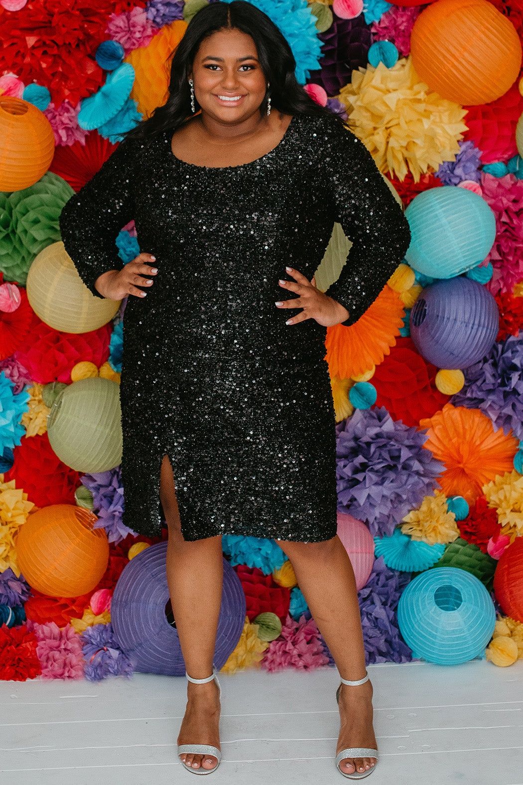 Style SC8113 Sydney's Closet Plus Size 24 Prom Sequined Black Cocktail Dress on Queenly