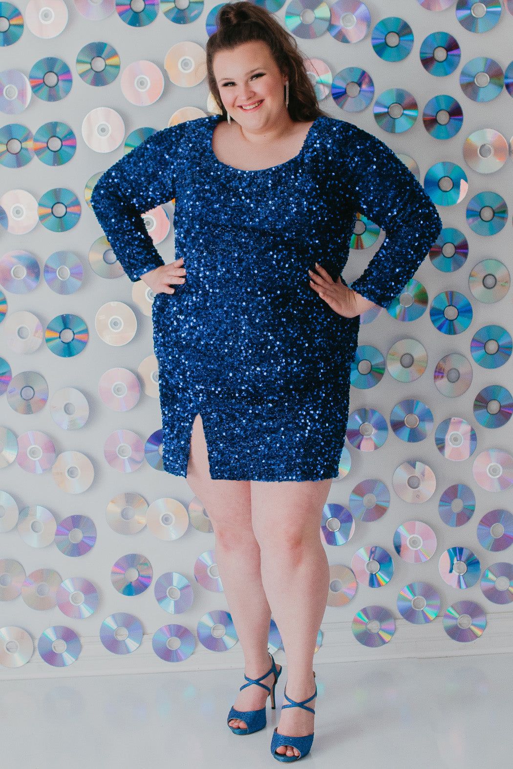 Style SC8113 Sydney's Closet Plus Size 28 Prom Sequined Royal Blue Cocktail Dress on Queenly