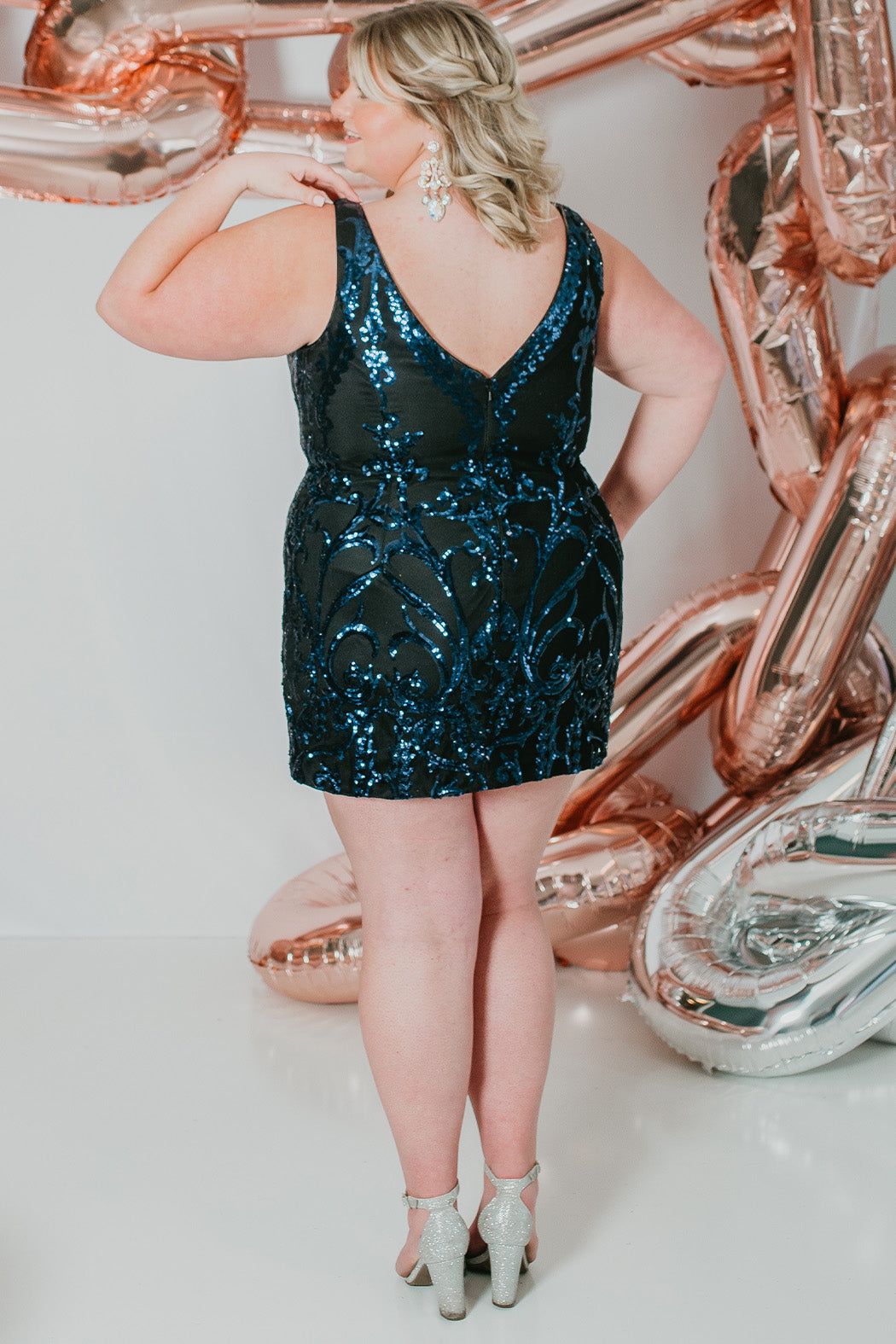 Style SC8121 Sydney's Closet Plus Size 20 Sequined Navy Blue Cocktail Dress on Queenly
