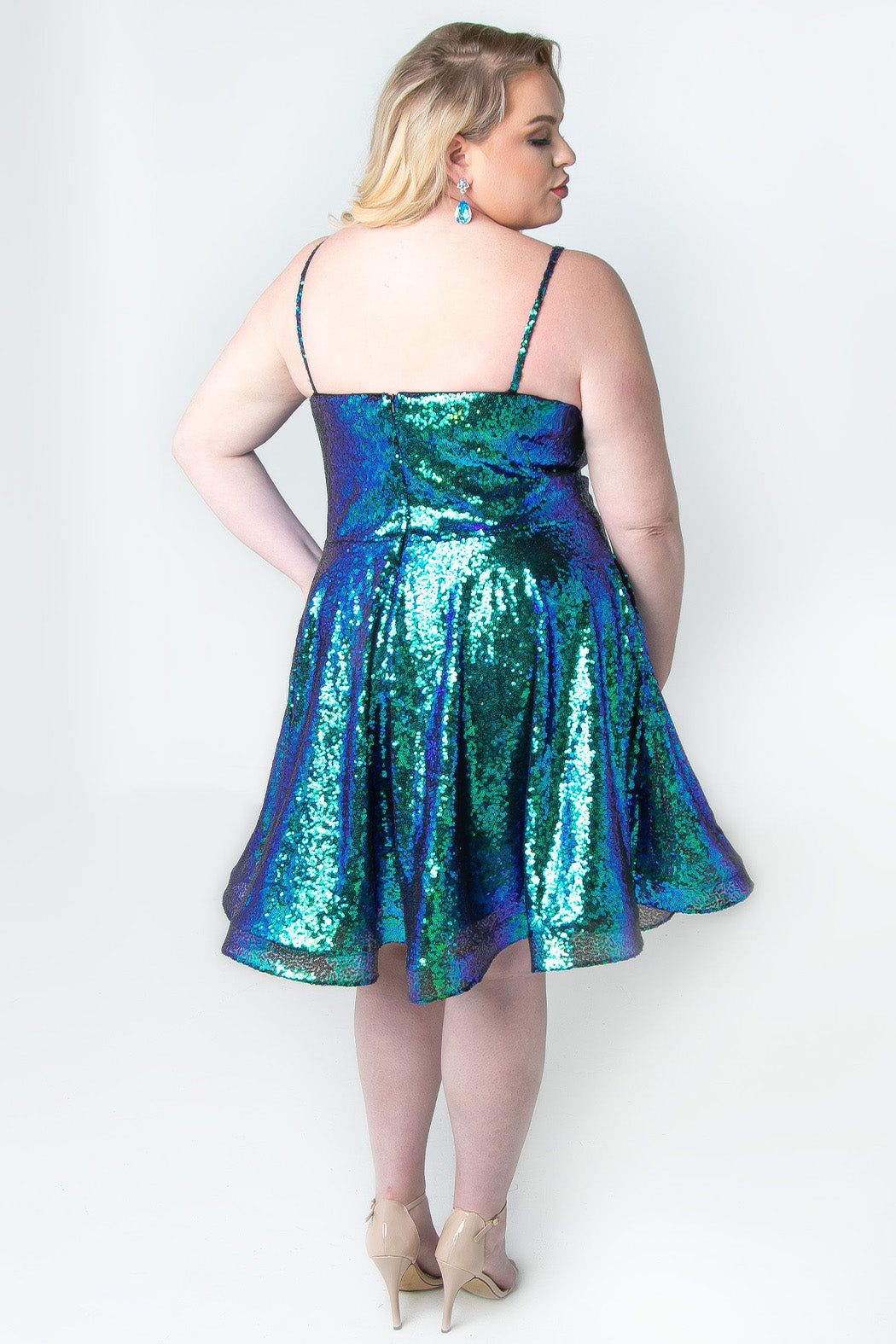 Style SC8122 Sydney's Closet Plus Size 18 Sequined Green Cocktail Dress on Queenly