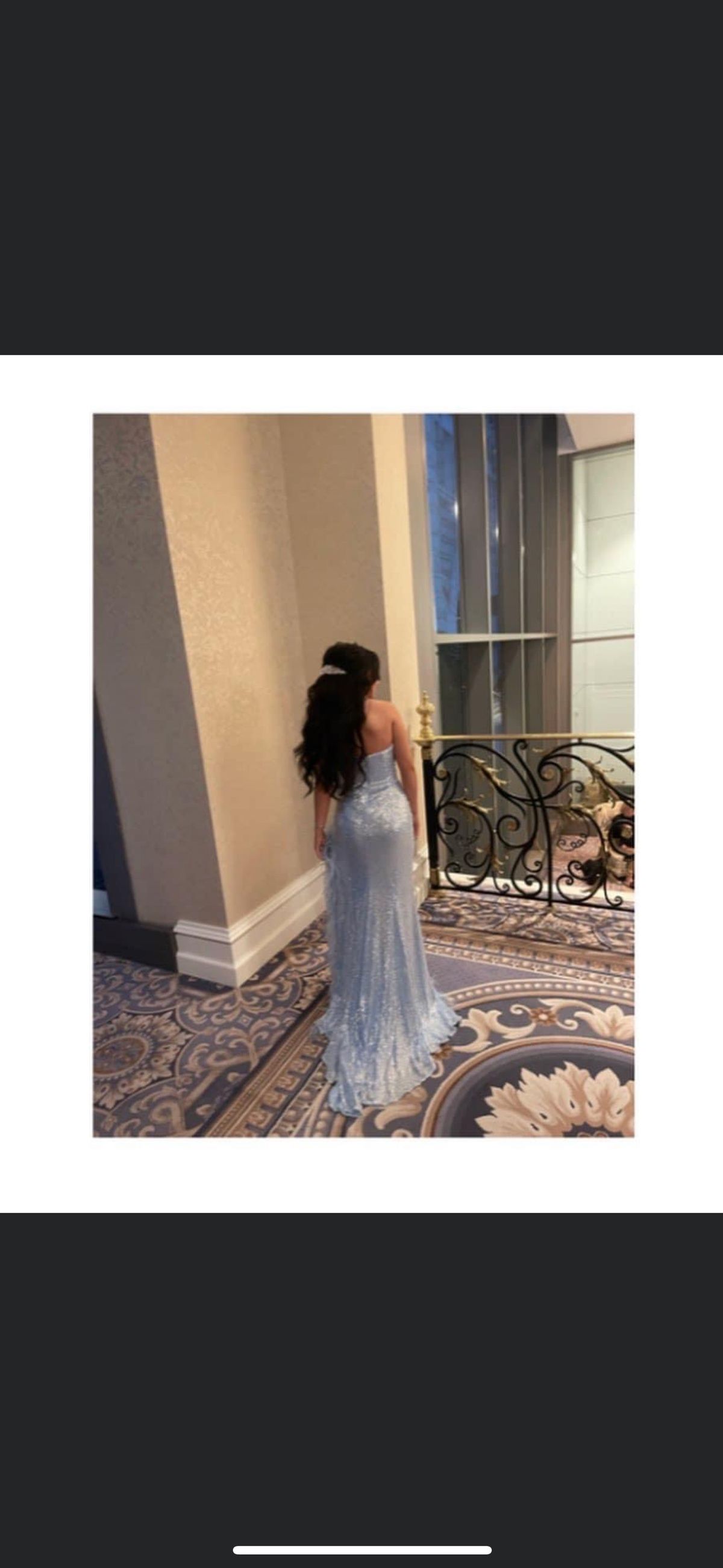 Jovani Size 2 Prom Strapless Sequined Light Blue Side Slit Dress on Queenly