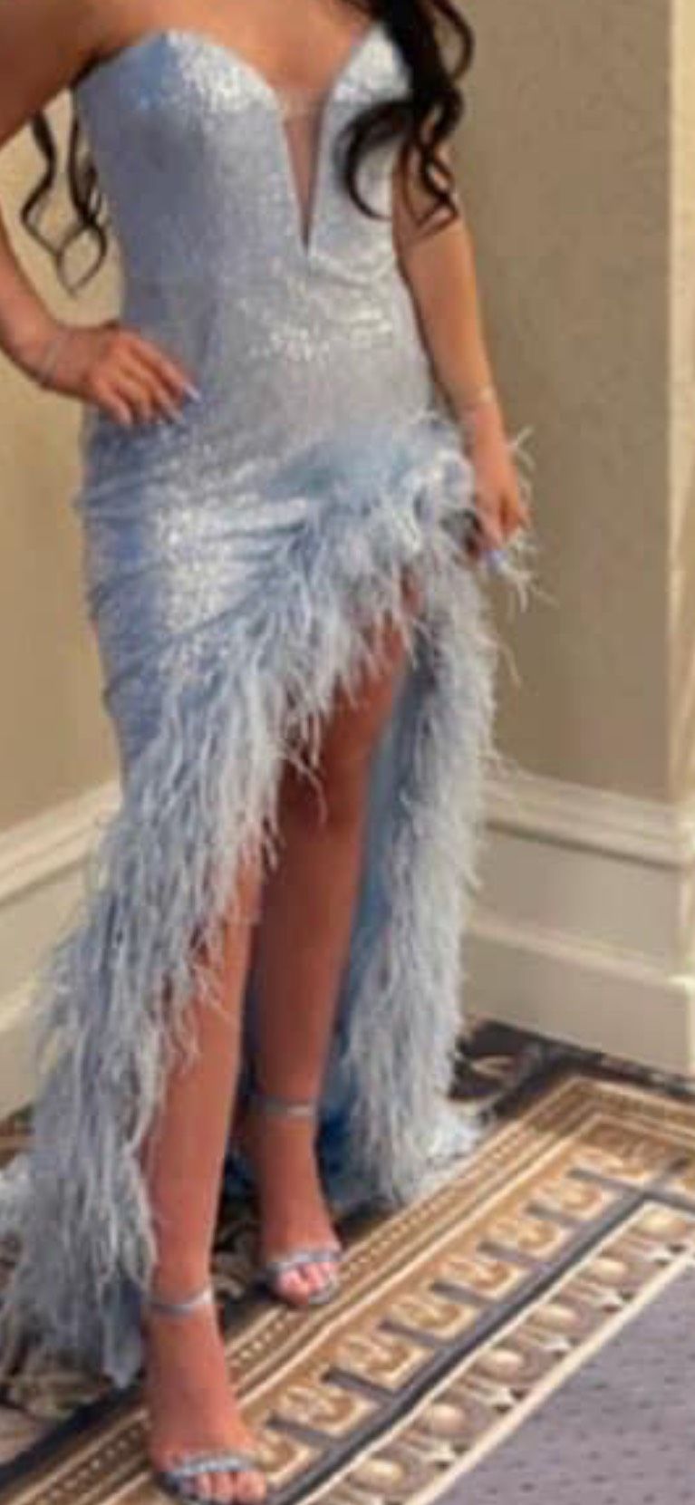 Jovani Size 2 Prom Strapless Sequined Light Blue Side Slit Dress on Queenly