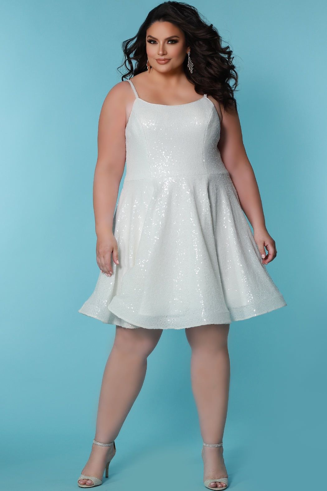 Style SC8122 Sydney's Closet Plus Size 26 Sequined White Cocktail Dress on Queenly