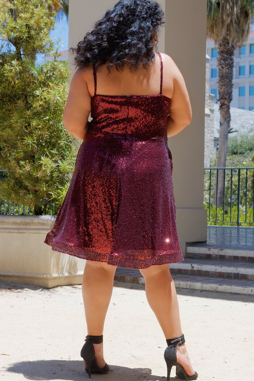 Style SC8122 Sydney's Closet Plus Size 26 Sequined Burgundy Red Cocktail Dress on Queenly