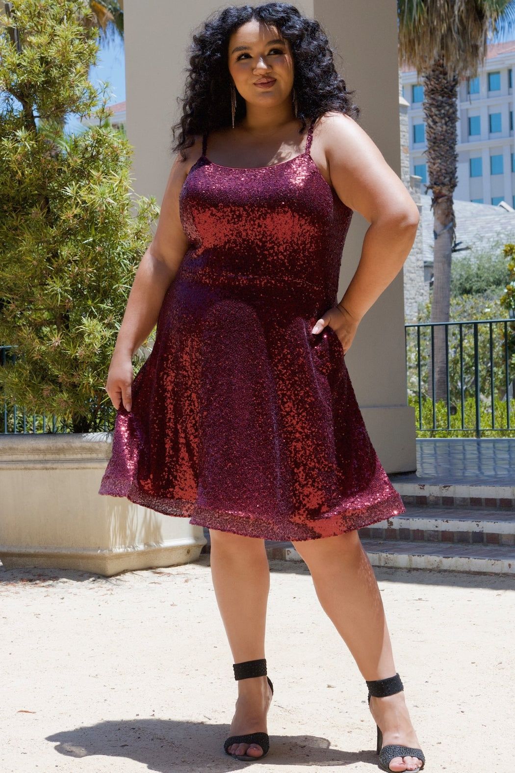 Style SC8122 Sydney's Closet Plus Size 32 Sequined Burgundy Red Cocktail Dress on Queenly