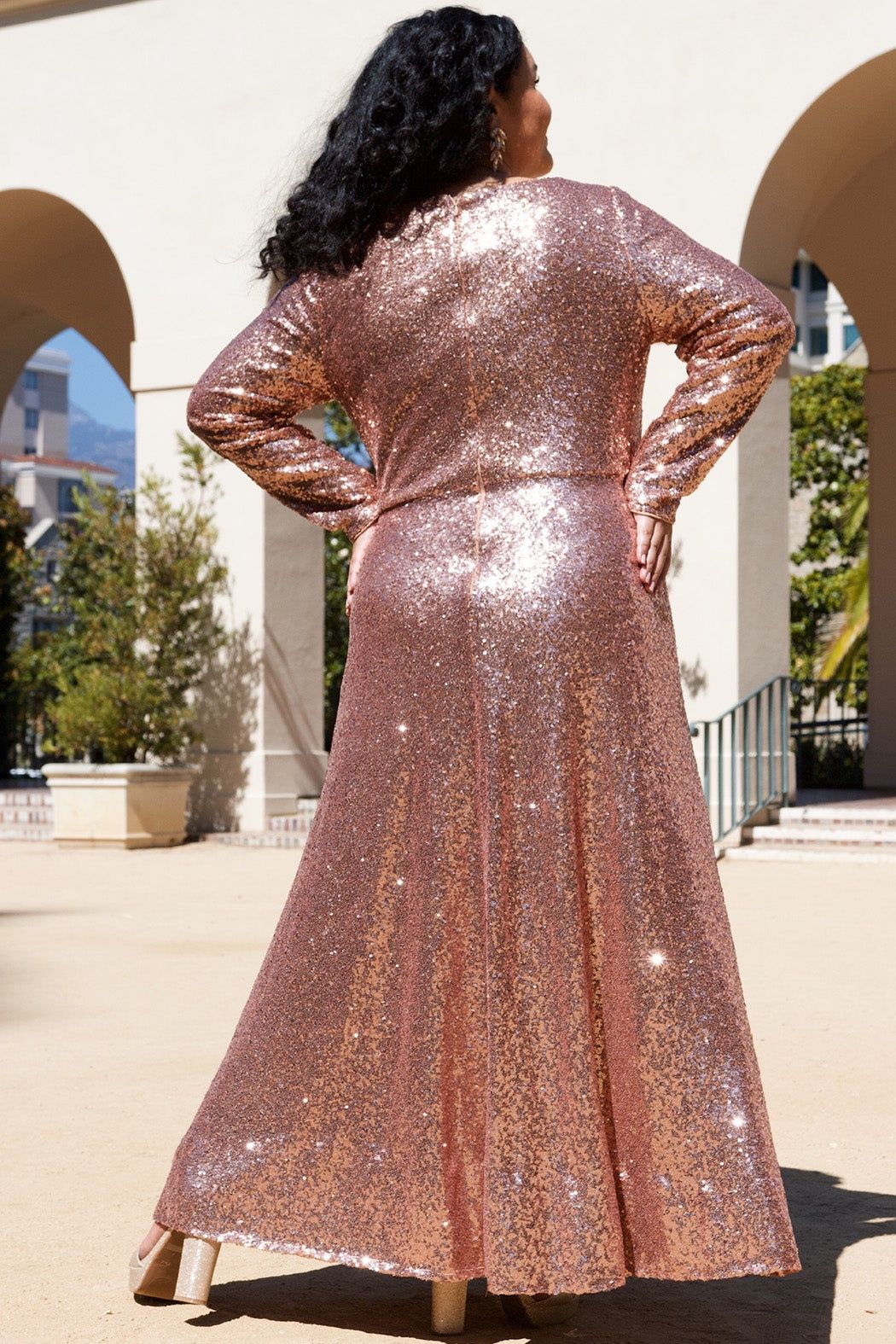 Style UPTOWN-CE2302 Sydney's Closet Plus Size 26 Prom Sequined Rose Gold Floor Length Maxi on Queenly