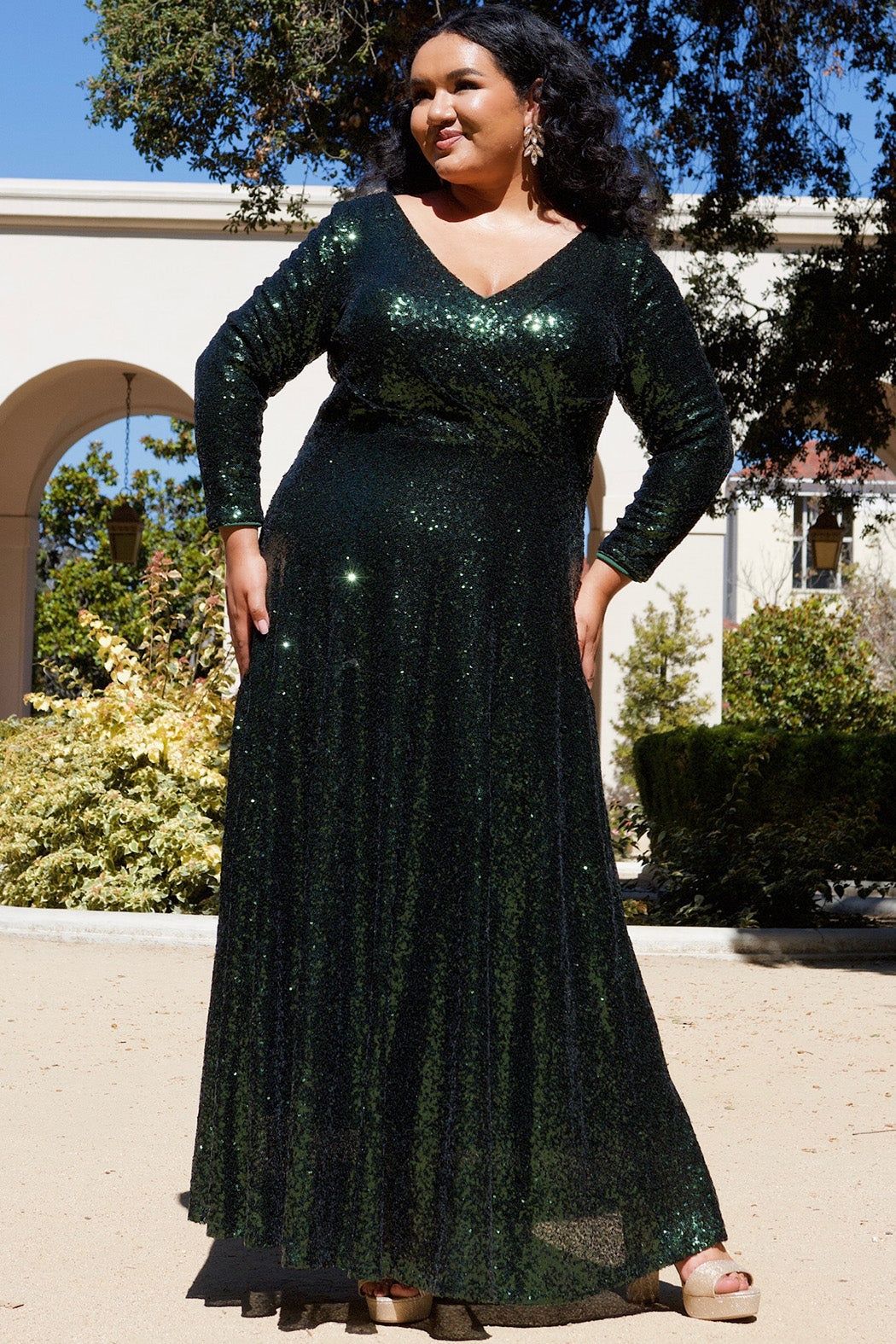 Style UPTOWN-CE2302 Sydney's Closet Plus Size 26 Prom Sequined Green Floor Length Maxi on Queenly