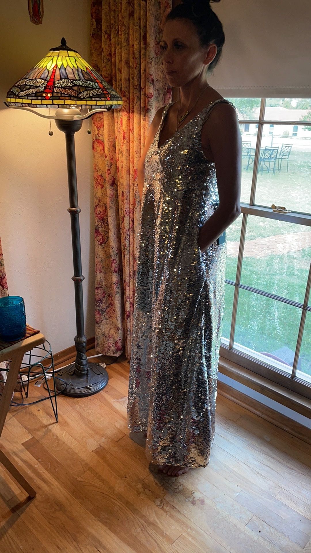 Mulberry Size 4 Sequined Silver Ball Gown on Queenly