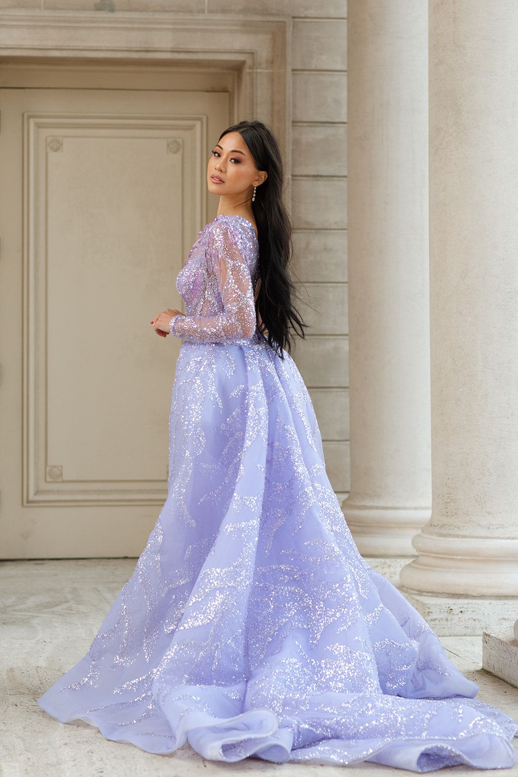 Deep V Neck Purple Tulle Long Prom Dress, Long Lavender Formal Evening –  abcprom