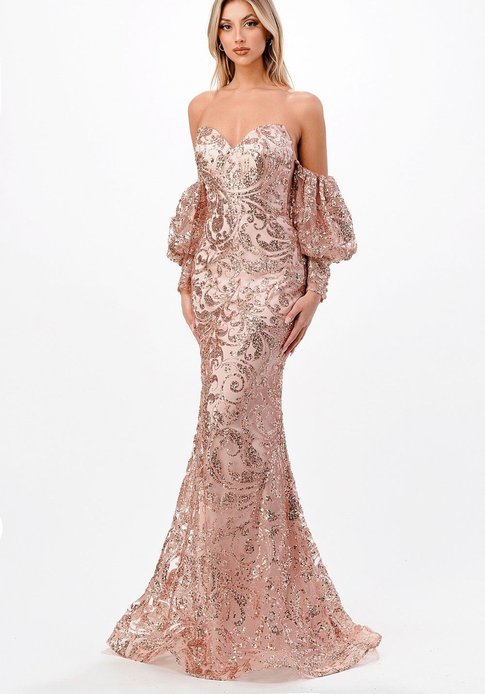 Size 10 Prom Strapless Sequined Rose Gold Floor Length Maxi on Queenly