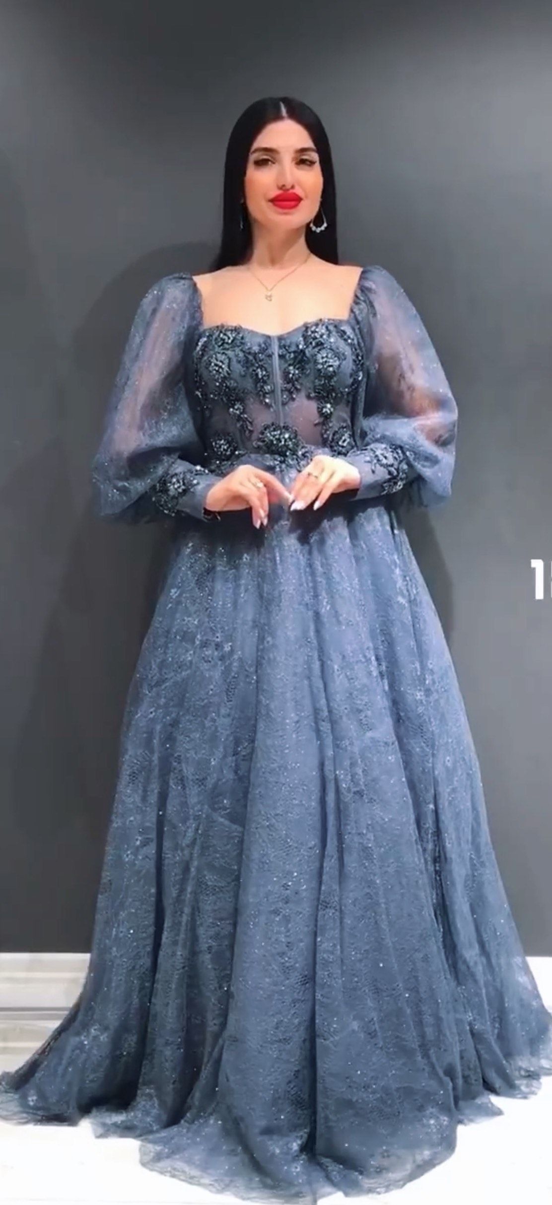 Size 12 Prom Long Sleeve Lace Blue Ball Gown on Queenly