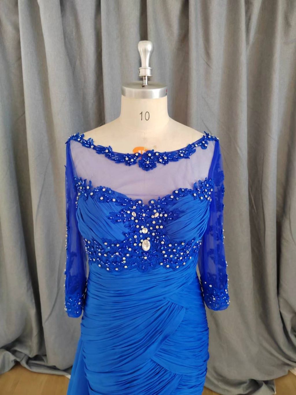 Style C2022Kawana - 3/4 long sleeve mother of the bride formal dress Darius Cordell Size 12 Prom Long Sleeve Sequined Royal Blue Floor Length Maxi on Queenly