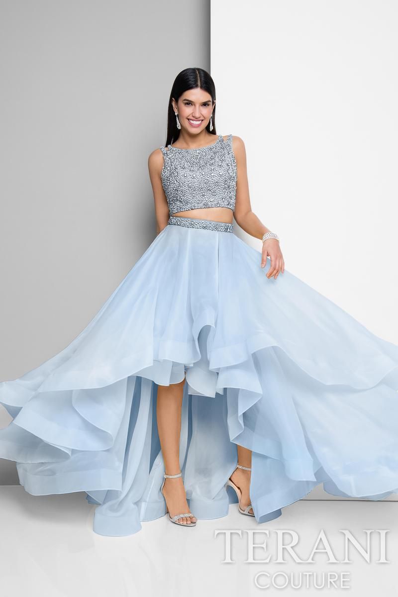 Style 1711P2692 Terani Couture Size 12 Prom Blue Ball Gown on Queenly