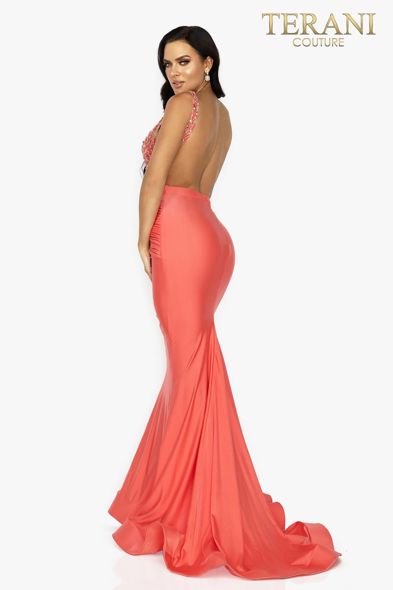 Style 2011P1038 Terani Couture Size 6 Prom Coral Mermaid Dress on Queenly