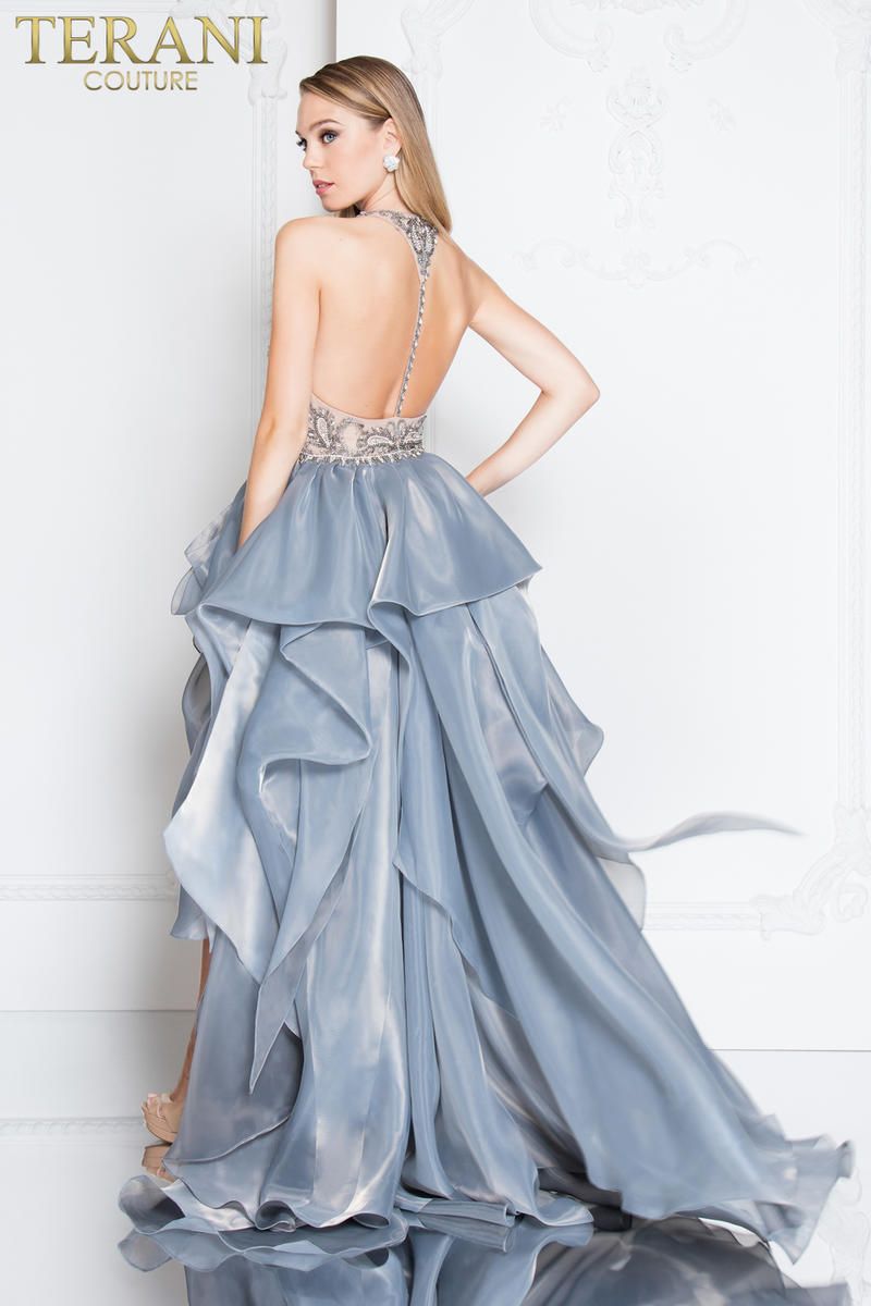 Style 1811P5782 Terani Couture Size 4 Prom Turquoise Blue Side Slit Dress on Queenly