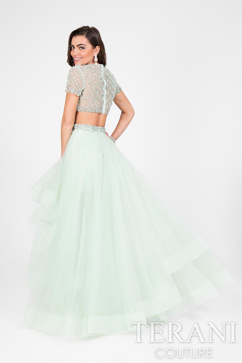 Style 1712P2743 Terani Couture Size 0 Prom Light Green Side Slit Dress on Queenly