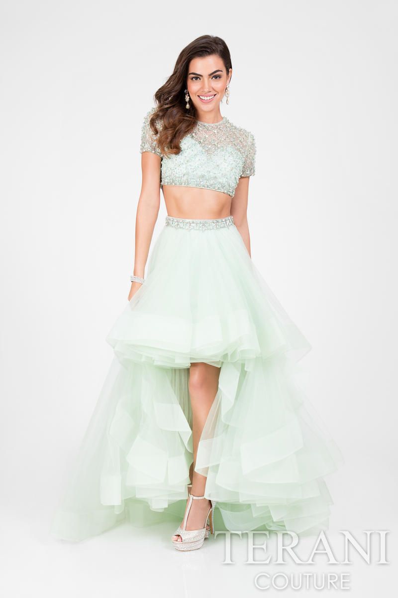 Style 1712P2743 Terani Couture Size 6 Prom Light Green Side Slit Dress on Queenly
