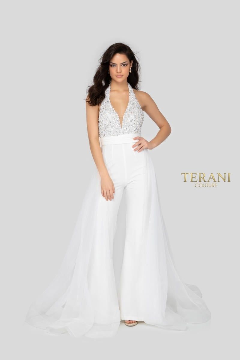 Style 1912P8208 Terani Couture Size 4 Prom White Formal Jumpsuit on Queenly