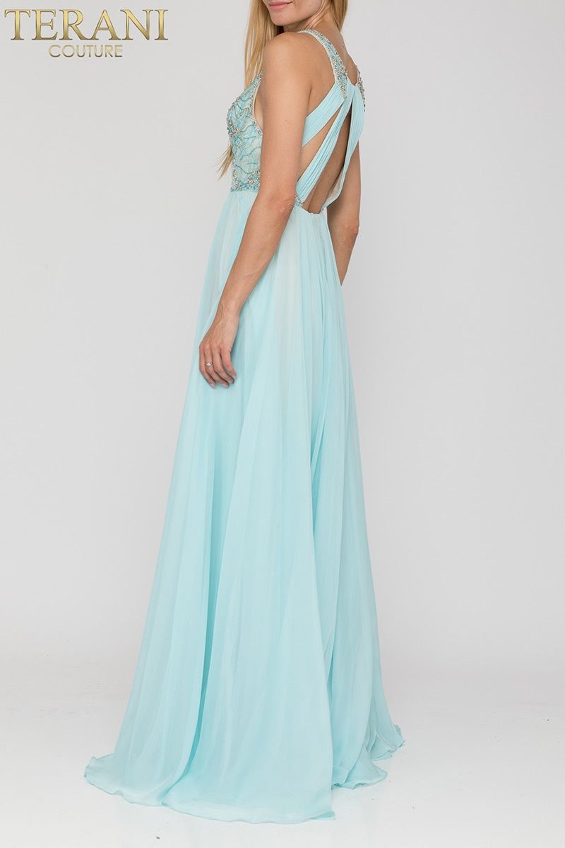 Style 2011P1095 Terani Couture Size 0 Prom Blue A-line Dress on Queenly