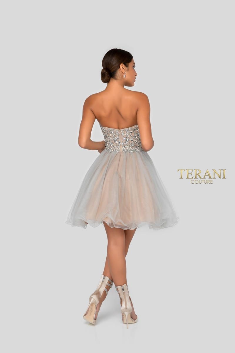 Style 1911P8016 Terani Couture Size 6 Prom Silver Cocktail Dress on Queenly