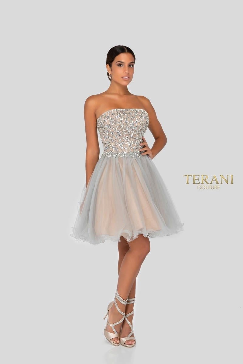 Style 1911P8016 Terani Couture Size 6 Prom Silver Cocktail Dress on Queenly