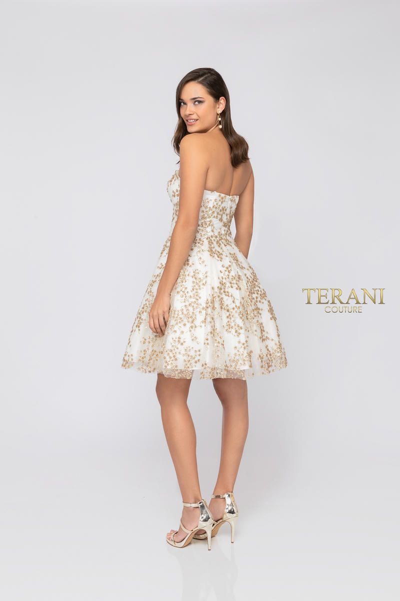 Style 1911P8073 Terani Couture Size 8 Prom Gold Cocktail Dress on Queenly