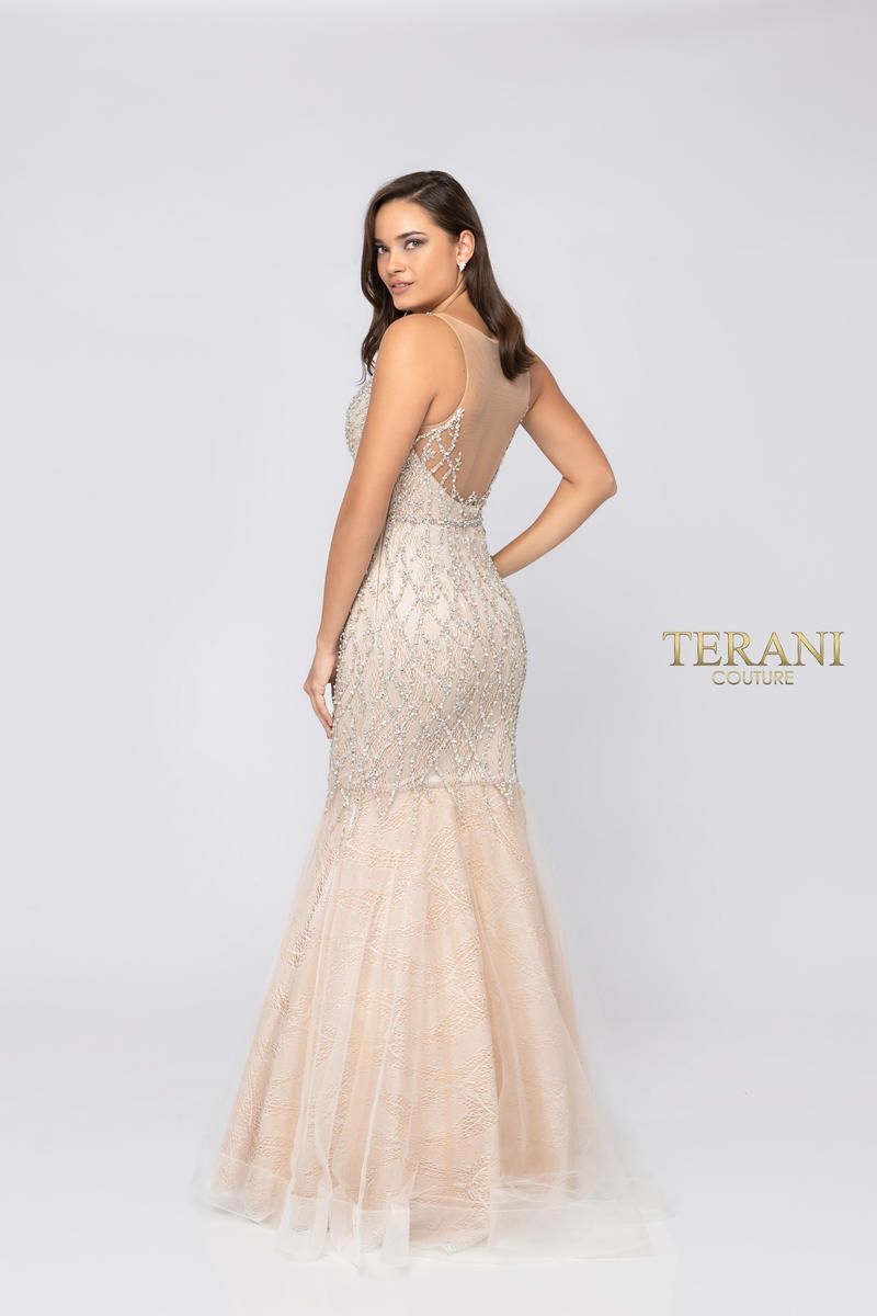 Style 1911P8352 Terani Couture Size 0 Prom Nude Mermaid Dress on Queenly
