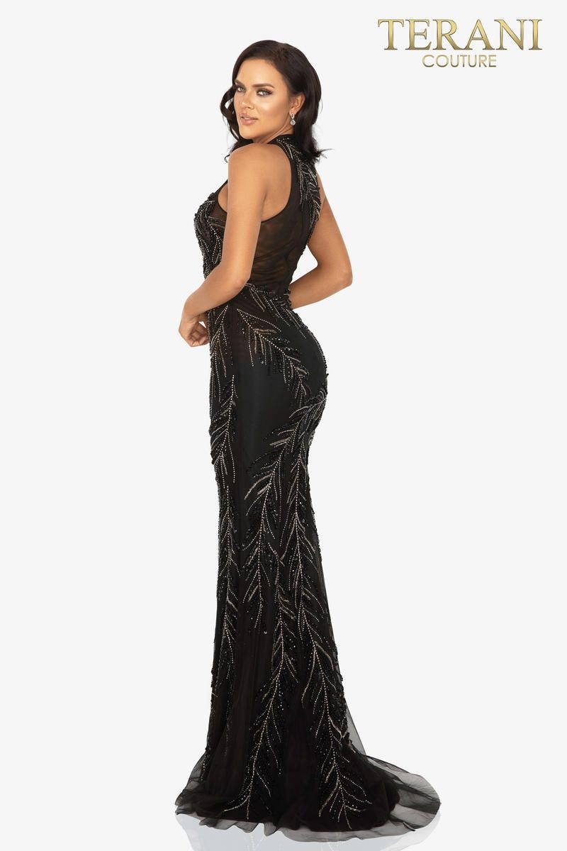 Style 2011P1058 Terani Couture Size 2 Prom Black Side Slit Dress on Queenly