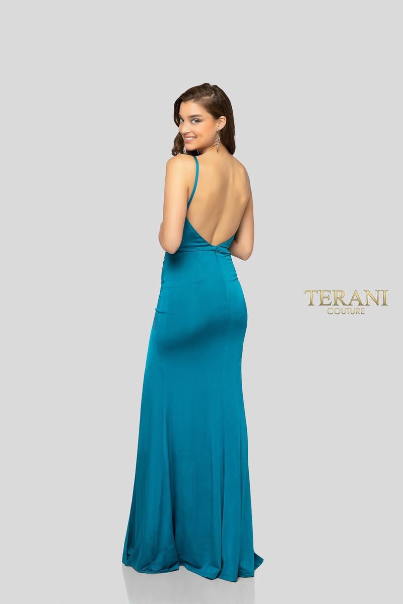 Style 1912P8228 Terani Couture Size 2 Prom Blue Side Slit Dress on Queenly