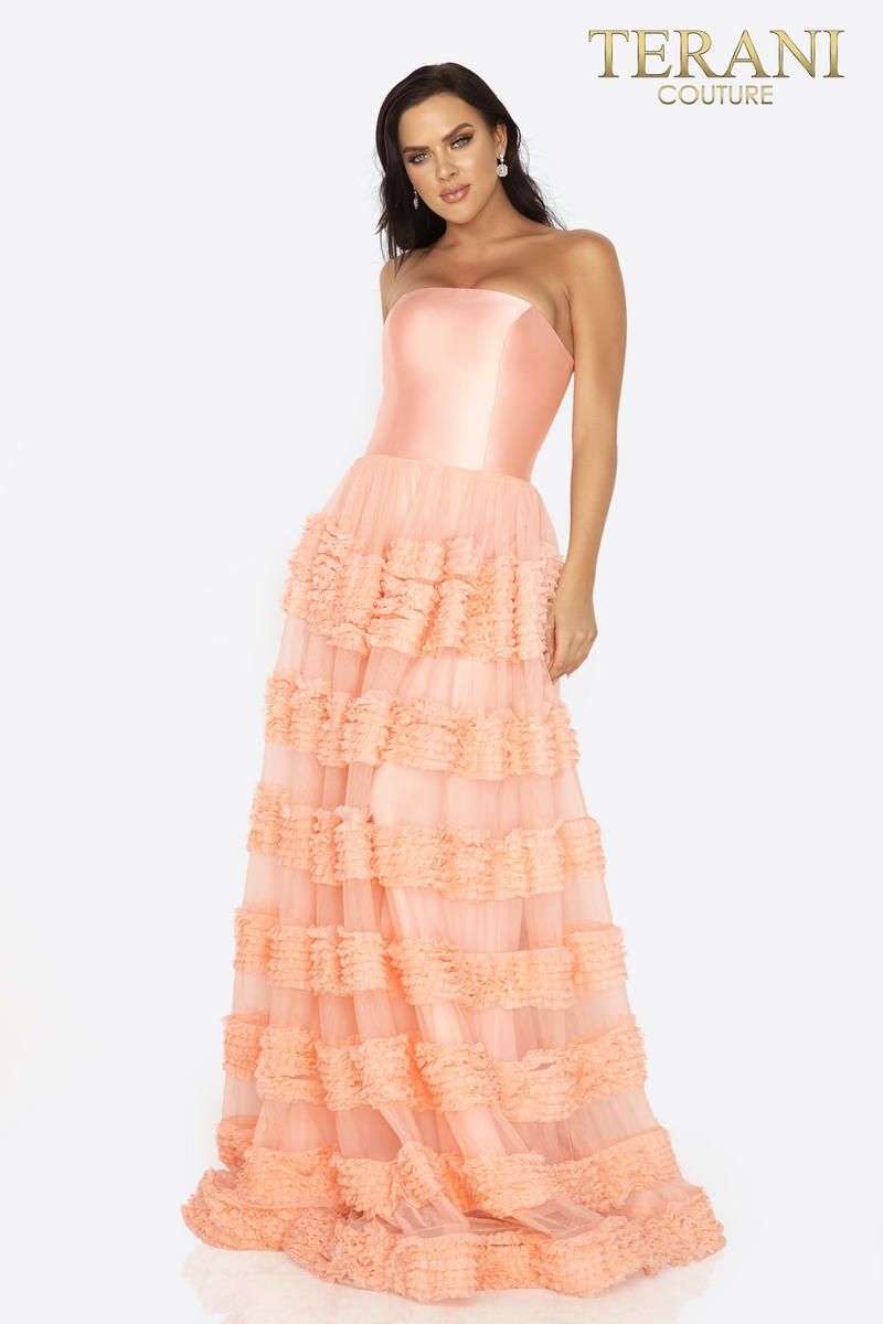 Style 2012P1402 Terani Couture Size 8 Prom Orange A-line Dress on Queenly
