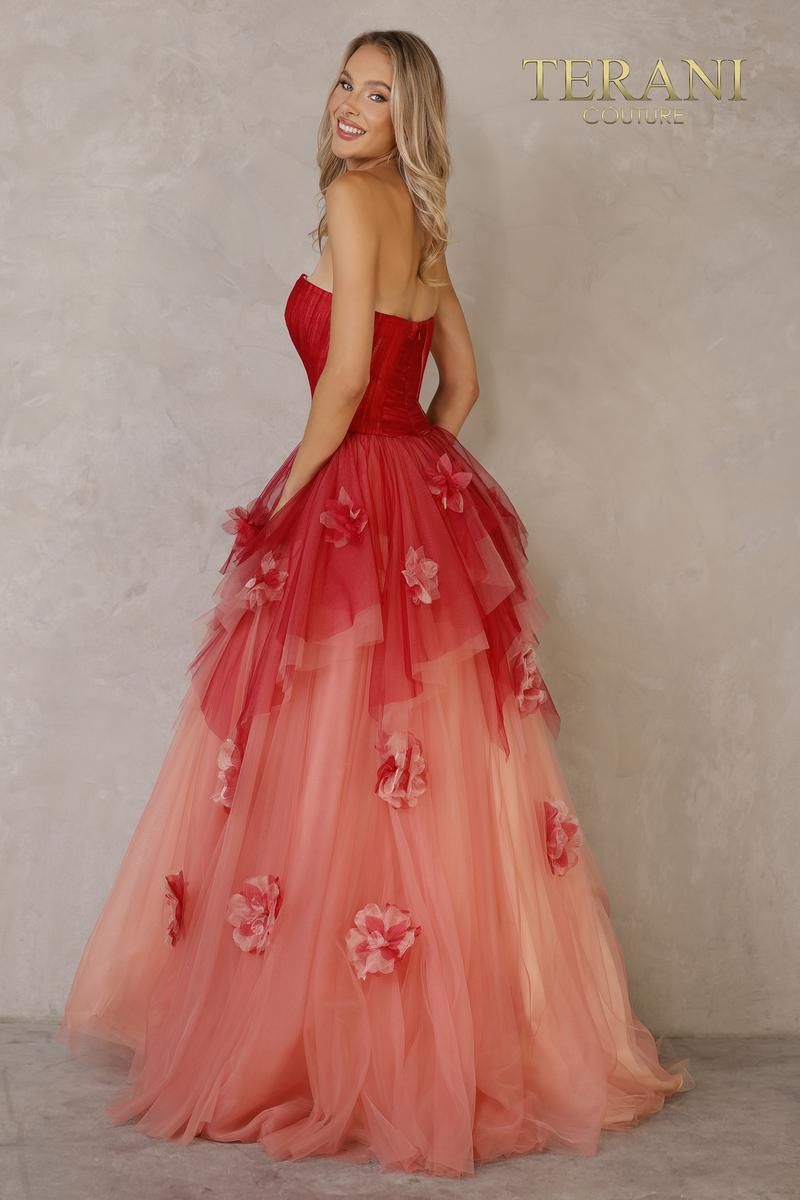 Style 2111P4103 Terani Couture Size 2 Prom Red Ball Gown on Queenly
