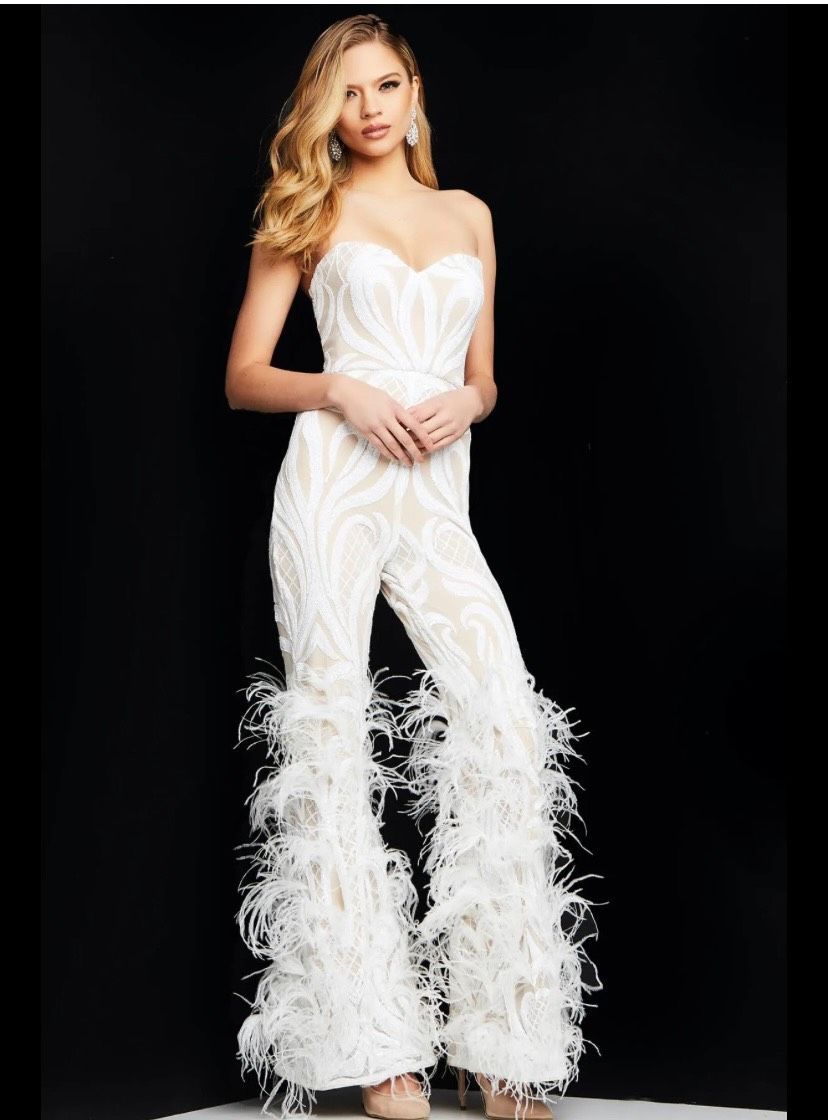 Jovani Size 0 Wedding White Formal Jumpsuit on Queenly