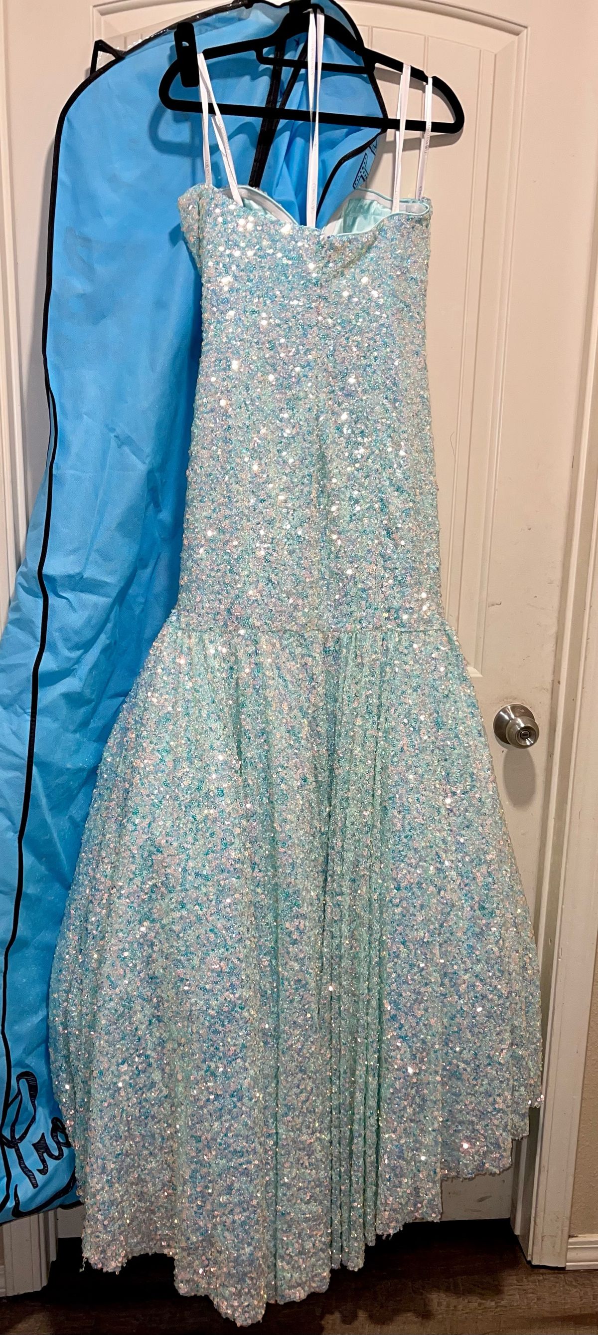Tiffany Designs Size 14 Prom Blue Dress With Train on Queenly