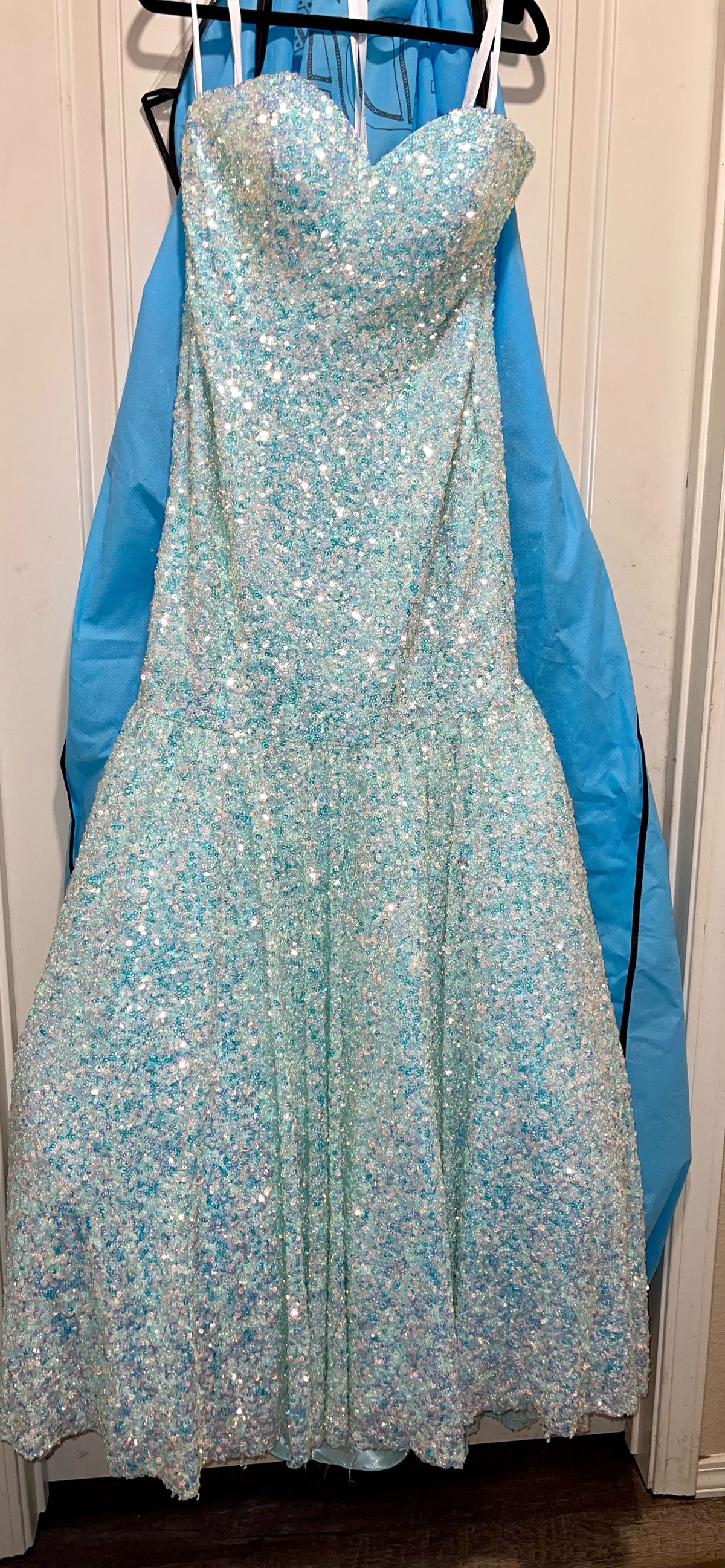 Tiffany Designs Size 14 Prom Blue Dress With Train on Queenly