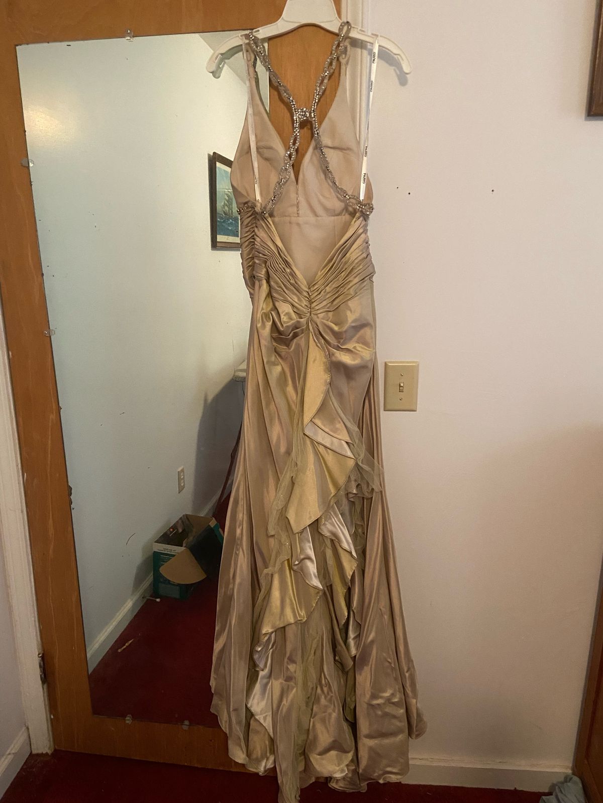 Tony Bowls Size 12 Prom Gold Dress With Train on Queenly