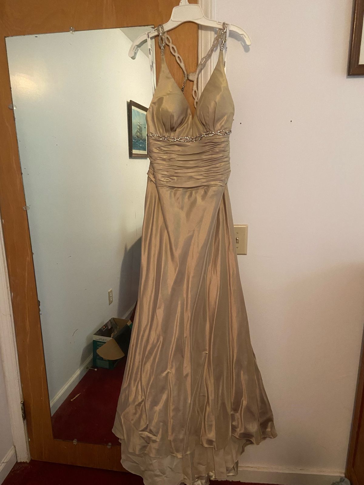 Tony Bowls Size 12 Prom Gold Dress With Train on Queenly