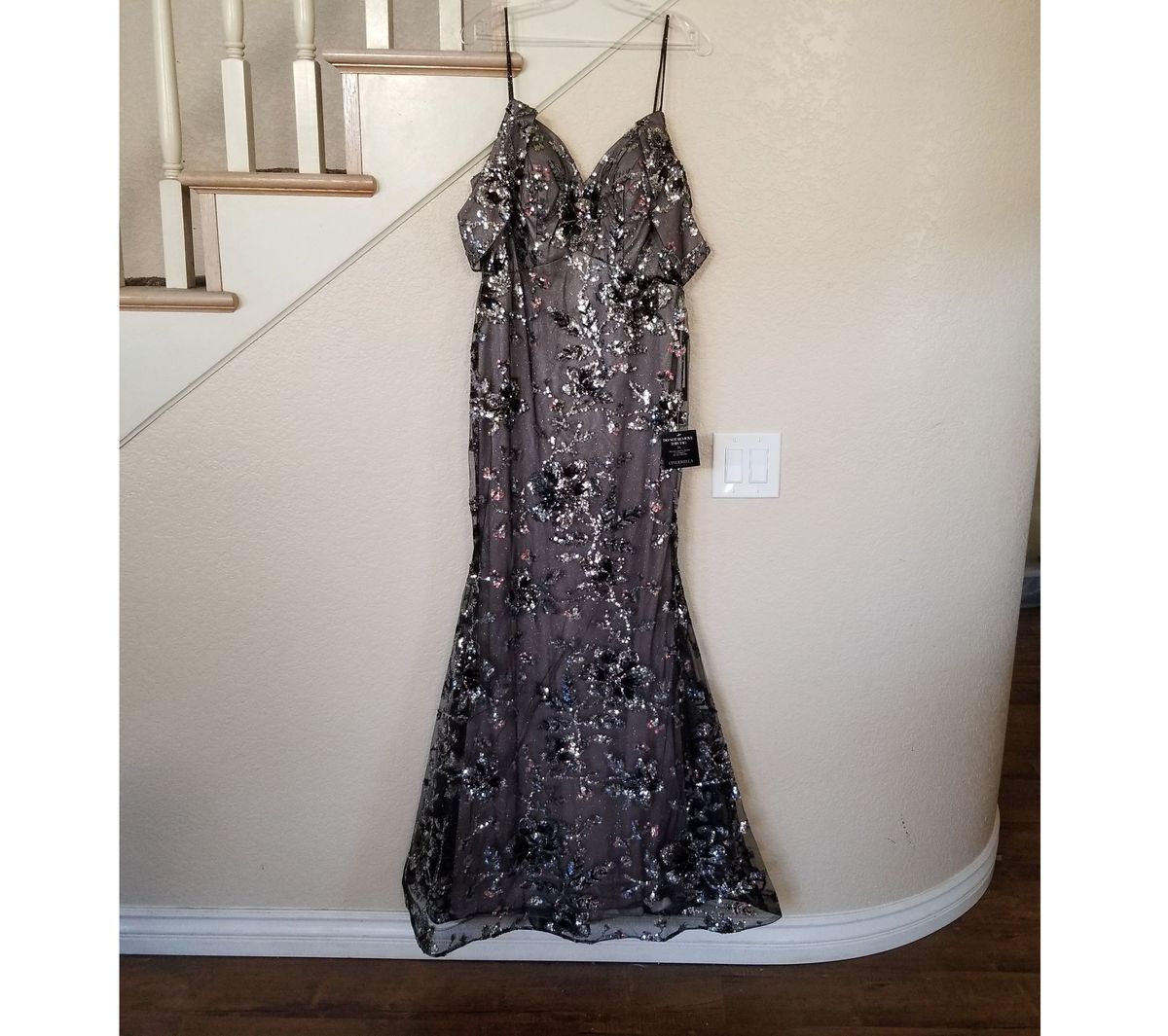 Style Gunmetal Floral Sequined Cold shoulder Mermaid Gown  Cinderella Divine  Size 10 Silver Mermaid Dress on Queenly